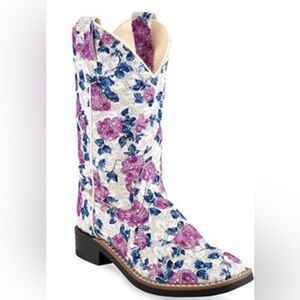 OLD WEST GIRLS' FLOWER GIRL WESTERN BOOTS - BROAD SQUARE TOE SIZE 12 PREOWED